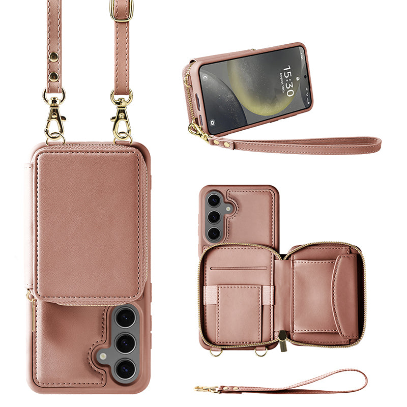 For Samsung Galaxy S24+ Case Leather +TPU Phone Purse Crossbody Zipper Cover For Samsung Galaxy S24+ Case Leather +TPU Phone Purse Crossbody Zipper Cover